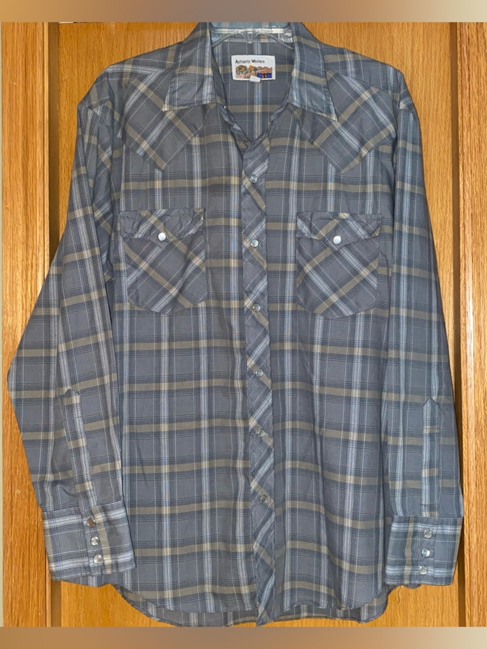 Authentic Western Young Bloods Men's Pearl Snap Shirt 17 34/35 Gray Long Sleeve